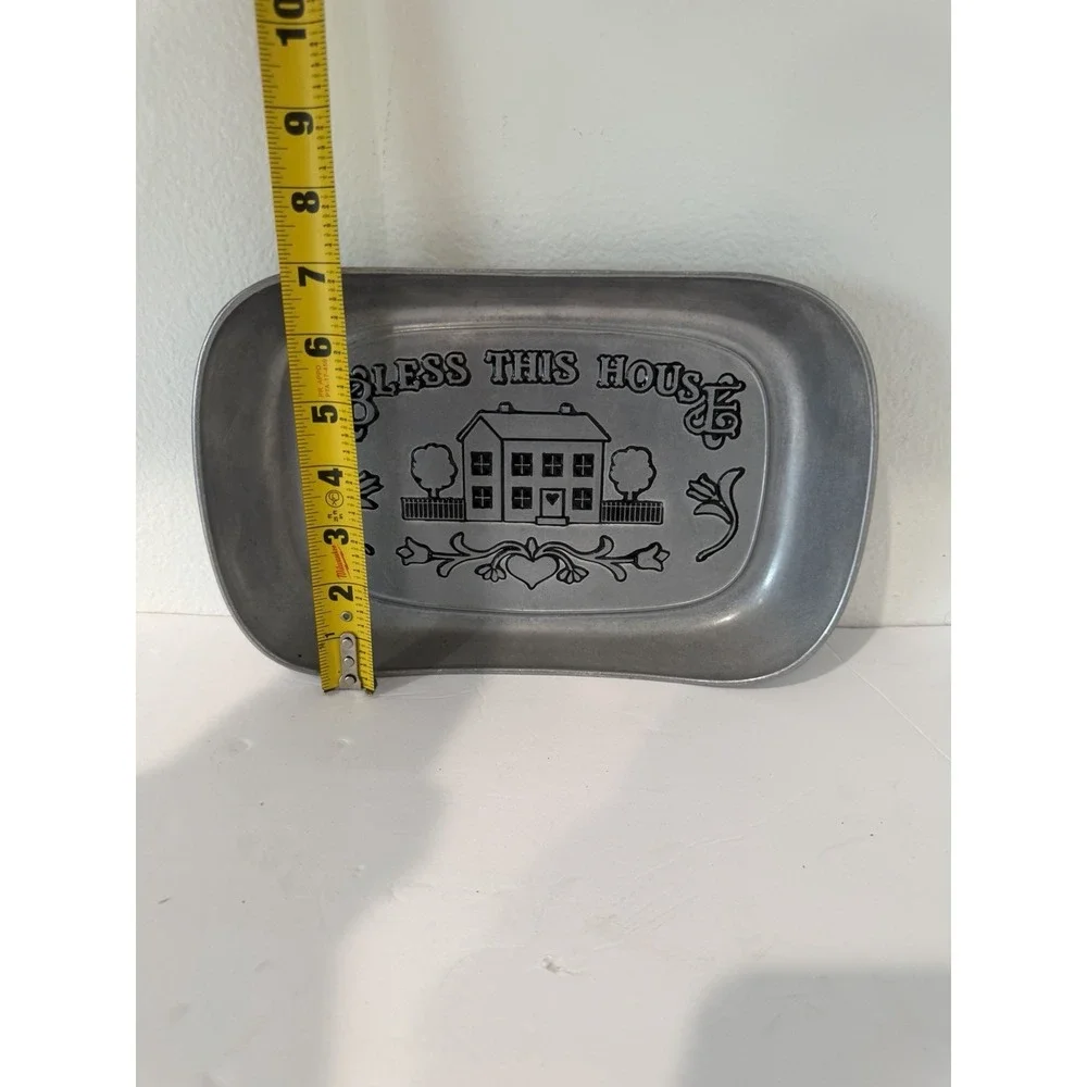 Vintage Wilton Armetale "Bless This House" Pewter Metal Bread Tray Heavy Y2K - Picture 6 of 8